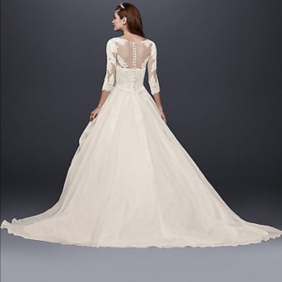 Oleg Cassini organza 3/4 sleeve wedding dress - Picture 2 of 8